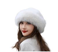 WUODHTW Women's Faux Fur Bucket Hat - Winter Warmth Bucket Hat Fluffy Snow Hat Fuzzy Fisherman cap Russian Ushanka Hat Beret (White)