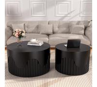 WUPDPQS Set di 2 tavolini da caffè sovrapponibili rotondi 68 cm Tavolino da caffè rotondi scanalati per soggiorno Moderni tavolini laterali impilabili circolari per piccoli spazi,D