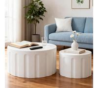 WUPDPQS Set di 2 tavolini da caffè sovrapponibili rotondi 68 cm Tavolino da caffè rotondi scanalati per soggiorno Moderni tavolini laterali impilabili circolari per piccoli spazi,A