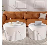 WUPDPQS Set di 2 tavolini da caffè sovrapponibili rotondi 68 cm Tavolino da caffè rotondi scanalati per soggiorno Moderni tavolini laterali impilabili circolari per piccoli spazi,B