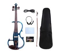 WUQIMUSC Viola elettrica a 5 corde, 40,6 cm, in legno massello, con accessori in ebano, custodia e accessori inclusi, per professionisti, principianti e studenti (blu-5 corde)