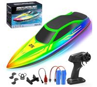 WUQNGI Barca Telecomandata Professionale con Telecomando 2.4GHz, Motoscafo Radiocomandato LED per Bambini e Adulti, RC Boat Barchetta Alta Velocità, 2 Batterie per 120 Min, Regalo per Piscine e Laghi