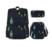 WURTON Bella bottiglia di sotto la notte stampa cielo 3 in 1 Bookbags set zaino tracolla regolabile borsa pranzo borsa astuccio astuccio scatola, nero, Taglia unica