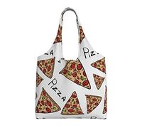 WURTON Borsa tote in tela adorabile con stampa a motivo pizza, per donne, compleanno, festa della mamma, shopping, viaggi, nero, Taglia unica