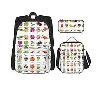 WURTON Introduzione Di Varie Verdure Stampa 3 In 1 Bookbags Set Spalla Regolabile Zaino Pranzo Borsa Matita Caso Della Scatola Del Sacchetto, nero, Taglia unica