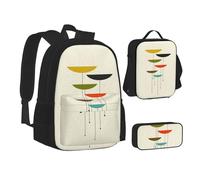 WURTON Mid Century - Set 3 in 1 di zaini per la scuola con stampa moderna per adolescenti