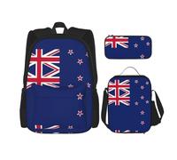 WURTON New Zealand Flag Print 3 in 1 Set Casual Spalla Regolabile Zaino Pranzo Borsa Portapranzo Astuccio Astuccio Scatola, nero, Taglia unica
