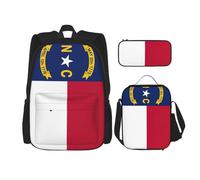 WURTON North Carolina State Flag Print 3 in 1 set casual regolabile zaino pranzo borsa portapranzo astuccio astuccio astuccio, nero, Taglia unica