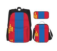 WURTON Set 3 in 1 con stampa della bandiera russa e zaino a tracolla regolabile, astuccio portapranzo, astuccio per matite, Bandiera della Mongolia, Taglia unica
