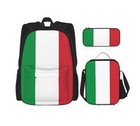 WURTON Set 3 in 1 con stampa della bandiera russa e zaino a tracolla regolabile, astuccio portapranzo, astuccio per matite, Bandiera Italiana, Taglia unica