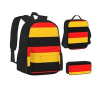 WURTON Set 3 in 1 con zaino e astuccio per la scuola con stampa della bandiera tedesca, set coordinato