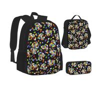 WURTON Set 3 in 1 con zaino e astuccio per la sensibilizzazione all'autismo, con stampa a forma di cuore, con set di accessori coordinati, nero, Taglia unica