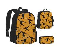WURTON Set di 3 zaini in 1 con stampa scimmia nera Gibbon (astuccio + borsa per la scuola + combinazione borsa per il pranzo)