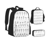 WURTON Set di zaini per la scuola 3 in 1, con stampa dell'alfabeto, per adolescenti, per libri e pranzi