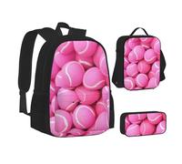 WURTON Set portapranzo 3 in 1 con stampa di palline da tennis, colore rosso brillante, nero, Taglia unica