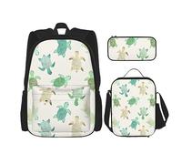 WURTON Turtle Write Print 3 in 1 Bookbags Set zaino a tracolla regolabile borsa pranzo astuccio astuccio astuccio, nero, Taglia unica