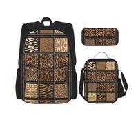 WURTON Wild Zoo Print 3 in 1 set casual zaino tracolla regolabile borsa pranzo astuccio astuccio astuccio scatola, nero, Taglia unica