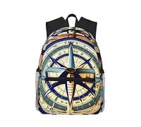 WURTON Zaino con stampa con bussola per barche a vela marittimo borsa versatile casual per viaggi, lavoro sportivo alla moda, zaini, nero, taglia unica, Nero, One Size