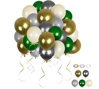 Wusboo 120 palloncini da 12 pollici, per compleanno, oro, argento, verde scuro, bianco e sabbia con 3 nastri, per matrimoni, compleanni, palloncini e decorazioni per feste