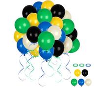 Wusboo 120 palloncini per compleanno da 12 pollici, colore nero, giallo, verde, blu e bianco, set con 3 nastri, perfetti per decorazioni di compleanno, anniversario, festa, arco di palloncini e