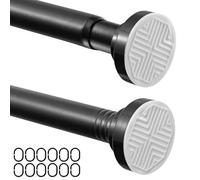 Wusboo Bastone Tenda Doccia Estensibile Senza Forare (72-190 cm), 1 Asta Telescopica a Pressione + 12 Ganci a C, Facile da Installare, Antiscivolo, per Bagno, Finestra, Armadio, Balcone（Nero）
