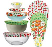 Wusboo Coperture in Tessuto Elastico, Set da 10 Pezzi Coperture di Copertura per Alimenti, Coperture per Alimenti Impermeabili per Ciotole con Design di Frutta per Insalatiere in Vetro e Pentole