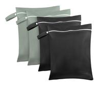 Wusboo Sacchetti Impermeabili da Viaggio 40 x 30cm, Sacco da Bucato Impermeabile 2 Verde-Grigio & 2 Nero, Sacca Impermeabile Piscina Wet Bag Riutilizzabile Con Cerniera per Biancheria e Pannolini
