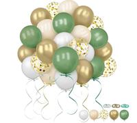 Wusboo Set 120 Palloncini 12 Pollici - Palloncini Verde Salvia, Oro Metallizzato, Bianchi, Confetti Dorati - Per Compleanno, Matrimonio, Baby Shower, Battesimo, Decorazioni con Arco Palloncini