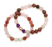 Wusboo Set 2 Bracciali Pietre Naturali - Quarzo Rosa, Ametista, Occhio di Tigre - Bracciali Elastici Fatti a Mano con Scatola Regalo & Carta del Significato, Gioielli Donna & Uomo