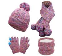 Wusboo Set Sciarpa e Cappello Bambina, Berretto Invernale con Pon Pon, Include Scaldacollo Foderato, Sciarpa e Guanti, Set Cappello Scaldacollo e Guanti per Bambino Elastico per Bambine da 3 a 8 Anni