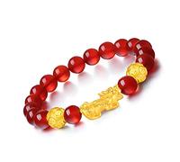 WUSHADEHANS Bracciale di Cristallo, Bracciale equilibrante con Perline di Cristalli Neri Rossi Agate Naturali Cristallo buona Fortuna(Red)