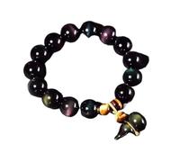 WUSHADEHANS Bracciale di Cristallo, for Donna Uomo Ossidiana Nera Naturale Wu Lou Zucca Arcobaleno Occhio di Tigre Braccialetto(Golden-10mm)