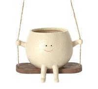 Wusideday Vaso per piante con volto oscillante, vaso per piante da appendere con faccina sorridente, grazioso vaso per piante grasse con altalena, piccola fioriera in resina per catena a di