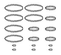 WUSJCOF 18 pezzi set di collane, braccialetti e anelli con tatuaggi, choker elastico regolabile, accessori donna anni '90, choker nero in stile gotico, adatte per donne e ragazze (Nero)