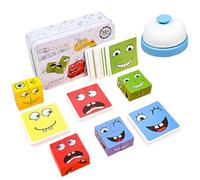 WUSJCOF 1set Divertente Gioco da Tavolo per Famiglie 50 Carte e 1 Campane,Puzzle di Espressione del Viso in Legno,puzzle bambini 3+ anni Montessori Gioco Cubi Emozioni