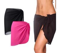 WUSJCOF 2 Pezzi Gonna da Spiaggia da Donna Sarong da Spiaggia Avvolgente (Nero, Rosa)