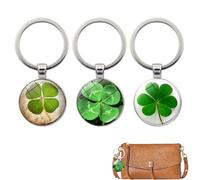 WUSJCOF 3 pezzi portachiavi quadrifoglio come regalo, ciondolo in legno con foglia verde naturale, portafortuna per amore, salute, prosperità e onore