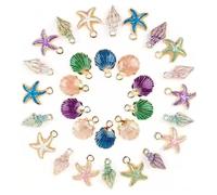 WUSJCOF 30 Pezzi Ciondoli per Collane e Bracciali Fai da Te, Charms Placcati in Oro con Conchiglie Naturali, Smaltati a Forma di Conca e Animali Marini, Accessori Creativi per Gioielli Fatti a Mano