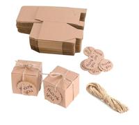 WUSJCOF 30 Pezzi Scatoline Confetti Portaconfetti in Carta Kraft, Scatole Vintage con Corda di Canapa per Confetti, Caramelle, Cioccolatini, Regali, Matrimonio, Festa, Bomboniere (5 * 5 * 5cm)