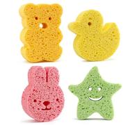 WUSJCOF 4 Pezzi Spugne da Bagno per Bambini, Spugna Doccia Bambini, Spugna Morbida e Sicura, Spugna Assorbente e Naturale in Cellulosa, Spugna per Neonati a Forma di Cartone Animato, per Schiuma Densa