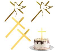 WUSJCOF 4 pezzi Topper Torta Croce, Colomba Piccione in Acrilico, per prima comunione, cake battesimo, decorazioni topper, effetto specchio brillante, Matrimonio, Battesimo, Cresima (Dorato)