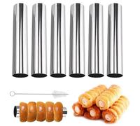 WUSJCOF 6 pezzi Stampi per Cannoli Siciliani,Antiaderente,Acciaio Inossidabile,Stampo Cremoso,Stampi Tubi Rotolo di Crema,Cannoli,con Spazzola,per Croissant,Panini Al Burro,Pane (120 x 20mm)