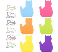 WUSJCOF 6set fogli di gatto a forma di foglietti adesivi(180pz),con 6 pz di gatto a forma di clip di carta,cartone animato animale note,self-adhesive memo,colore ufficio note,adatto per uffici