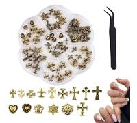 WUSJCOF 75 Pezzi Ciondoli per Unghie 3D in Metallo Cromato, Cuori e Teschi in Stile Gotico, Retrò e Punk, a Forma di Croce 3D, Charm Unghie, Accessori, Nail Art Charms, Strass, Gioielli per Unghie