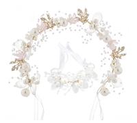 WUSJCOF Accessori per Capelli Comunione Bambina Matrimonio Corona di Fiori Cerchietto Capelli Coroncina Bambina con Braccialetto, Argento
