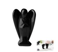 WUSJCOF Angelo in Ossidiana Nera - Angelo Custode in Cristallo Lucidato, Statua di Pietra Naturale per Protezione Spirituale ed Energia Reiki
