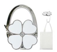 WUSJCOF Appendi da Tavolo in Alluminio,1 set,Pieghevole e Antiscivolo,Antigraffio,a forma di Quadrifoglio,porta borsa e gancio per borsa da tavolo,con capacità di 3 kg per la scrivania (Bianco)