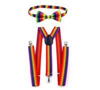 WUSJCOF Bretelle regolabili (1 pezzo) e papillon (1 pezzo) per uomo e donna, pride accessori e accessori festa per carnevale, Halloween e feste a tema (Arcobaleno)