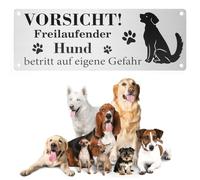 WUSJCOF Cartello Attenti al Cane in Alluminio 25x9cm, Cartello Attenti al Cane Autoadesivo e Pre-forato, Cartello Resistente alle Intemperie per Esterni e Interni