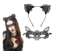 WUSJCOF Cat Ear Headband and Mask for Women Catwoman Costume Accessories for Carnival, Masquerade and Halloween